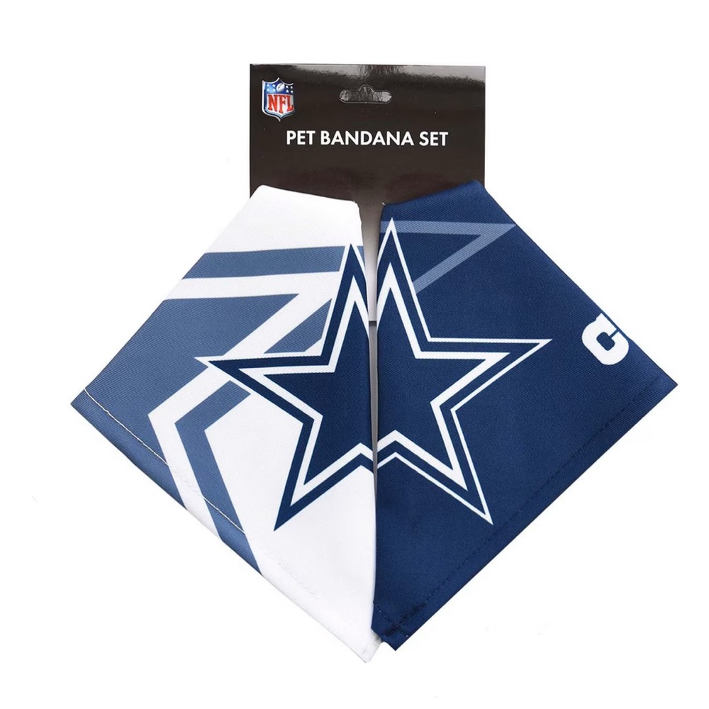 LITTLEARTH-NFL || Cowboys Dog Bandana Set - Navy and White. Sz. Large